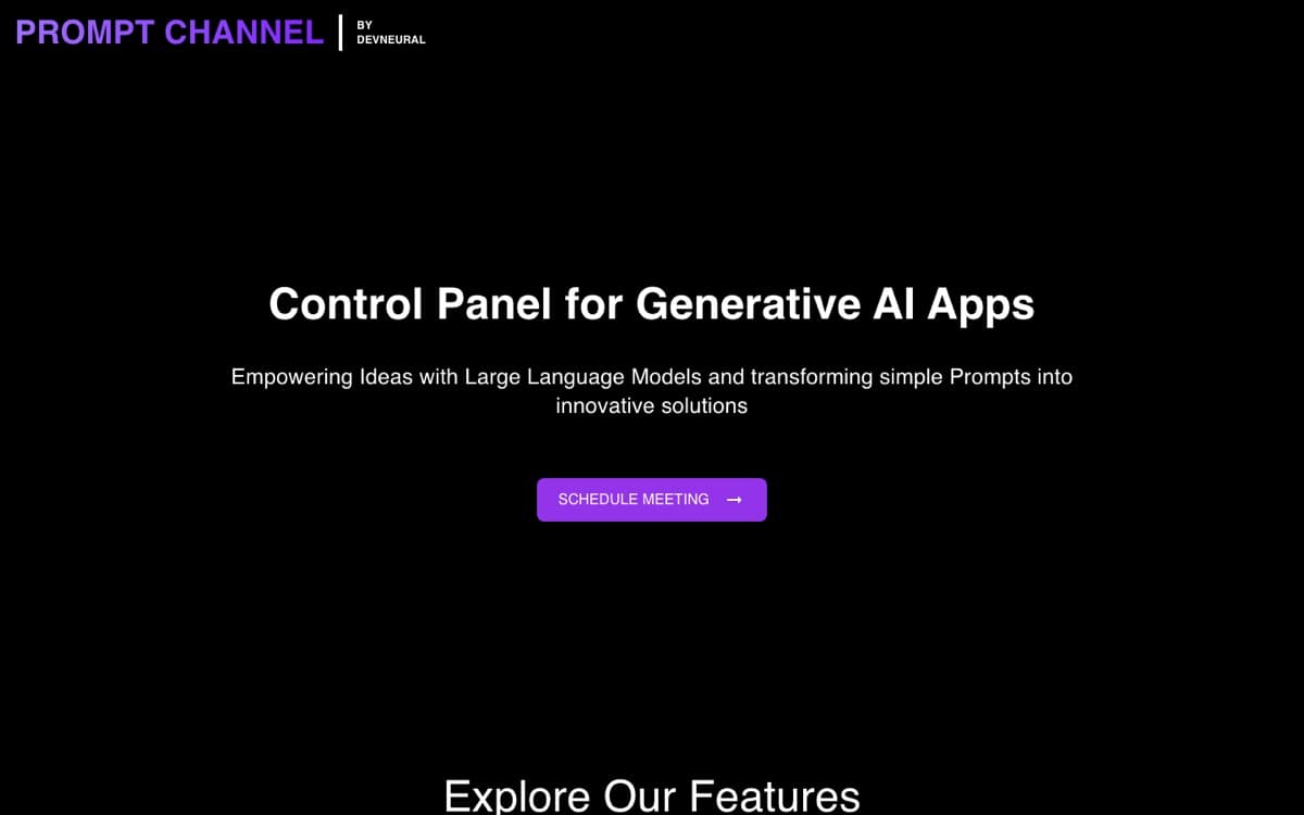 PromptChannel landing page: Control Panel for Generative AI Apps